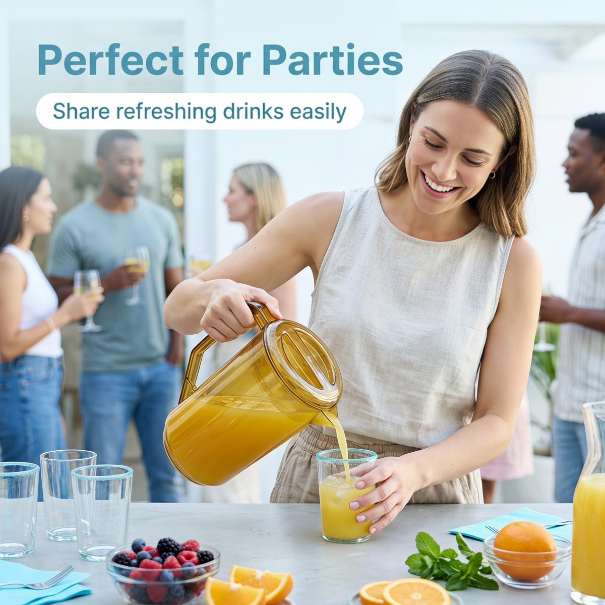 detail model8553b transparent durable reusable restaurant plastic pc beverage drink pitcher juice water tea pot serving scene 4