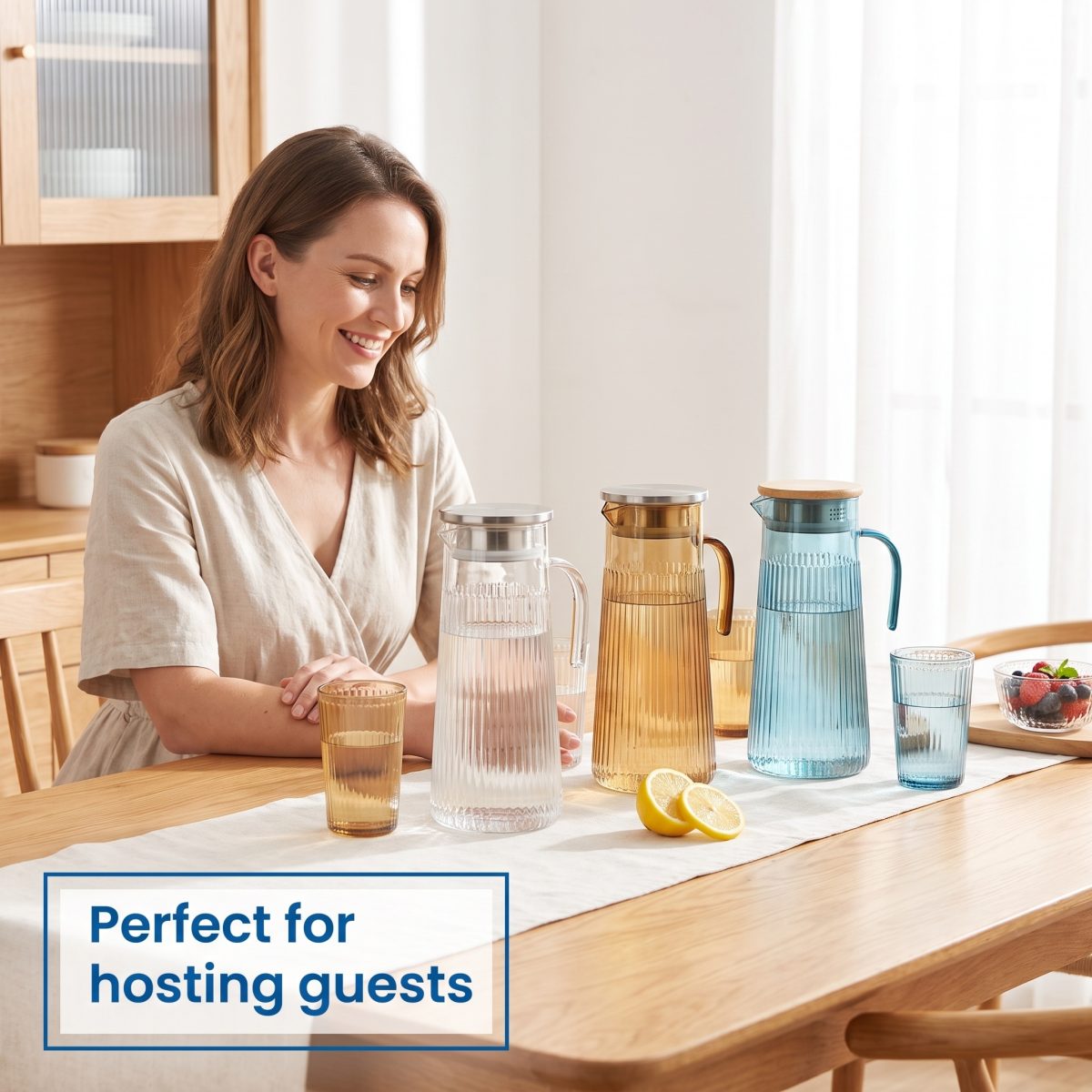detail model9160 classic pc heat resistant modern luxury party household daily use water jug with metal lid serving scene 3