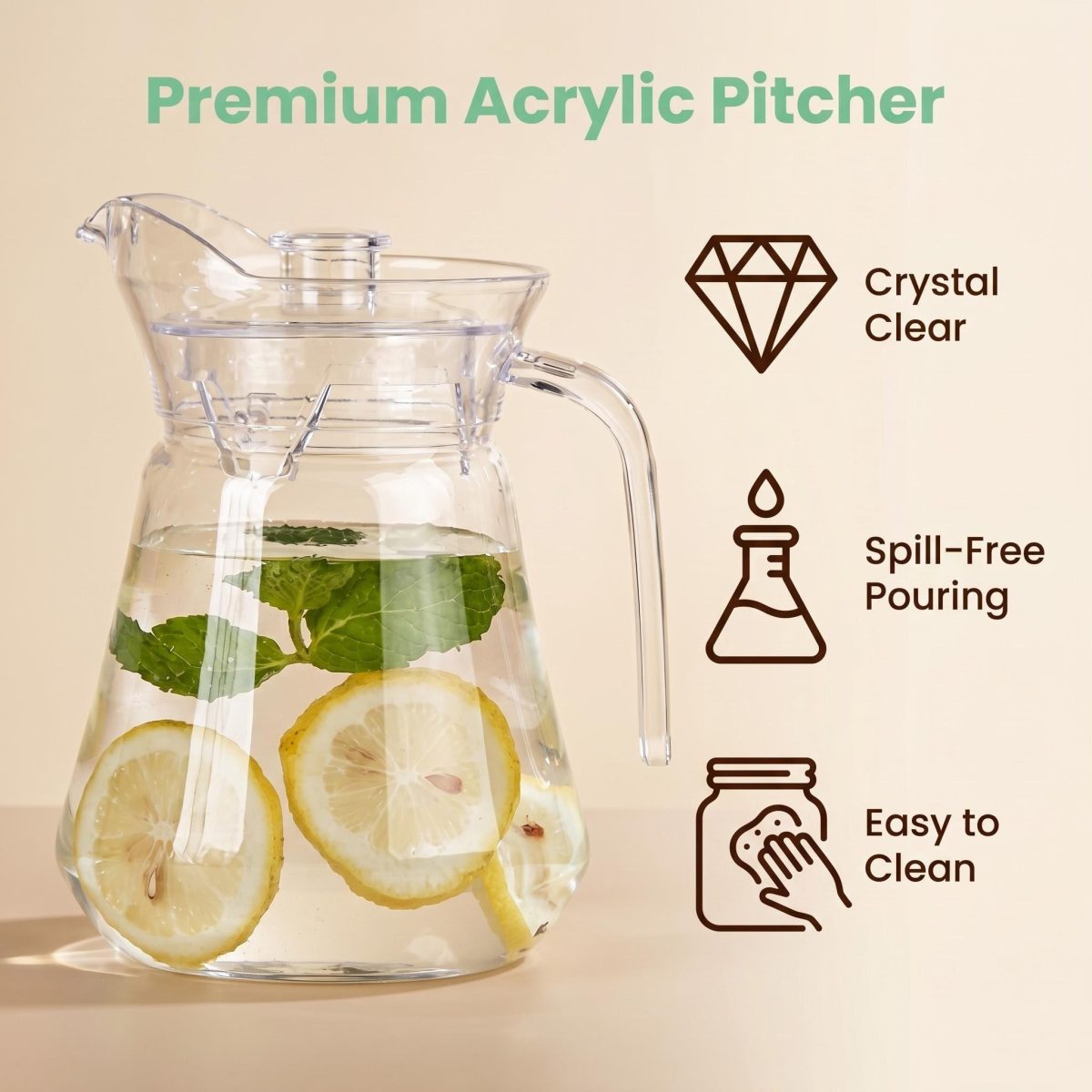 detail model9162 clear acrylic water carafe water jug with handle lid unbreakable iced tea lemonade pitcher serving scene 2