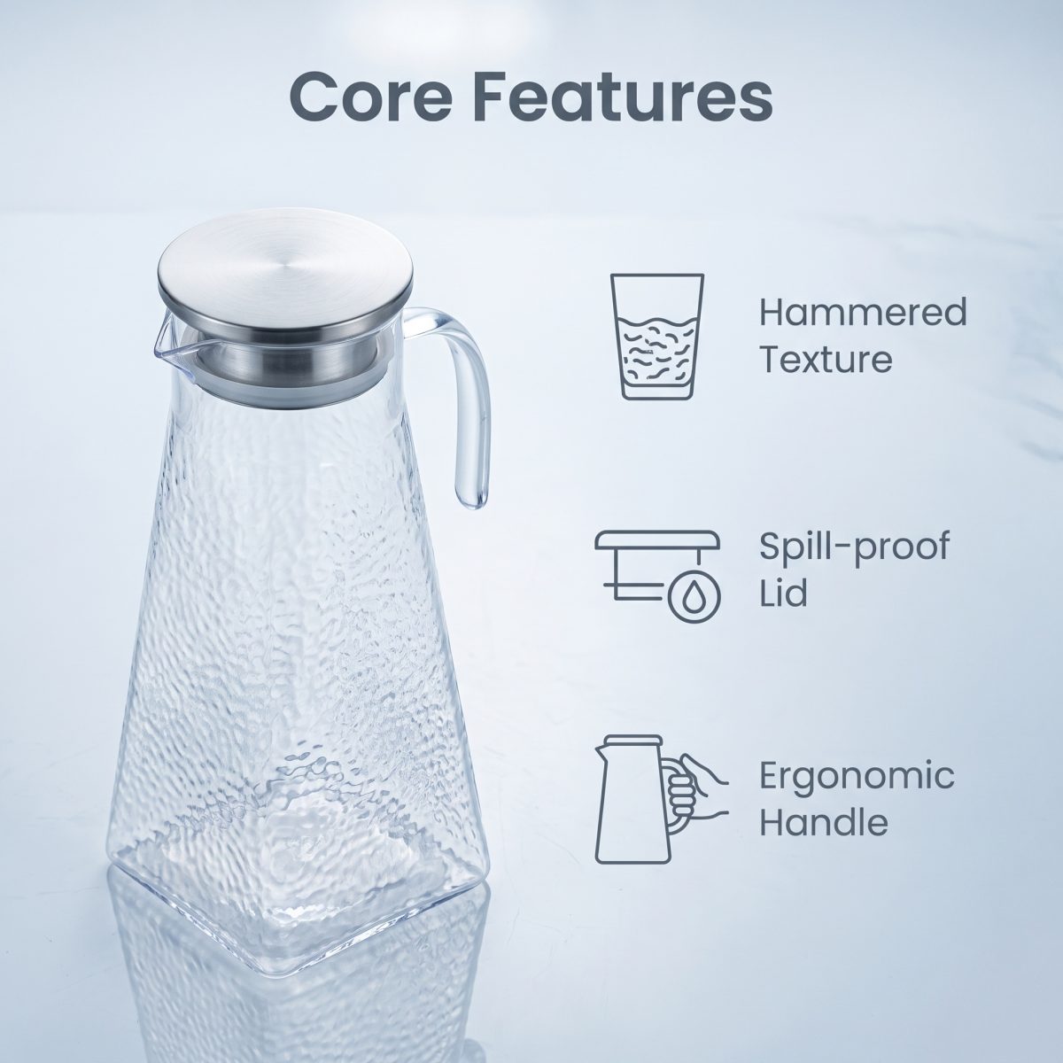 detail model9168 large capacity 1.4l pc plastic square hammer pattern shatterproof cold water juice beverage kettle serving scene 5