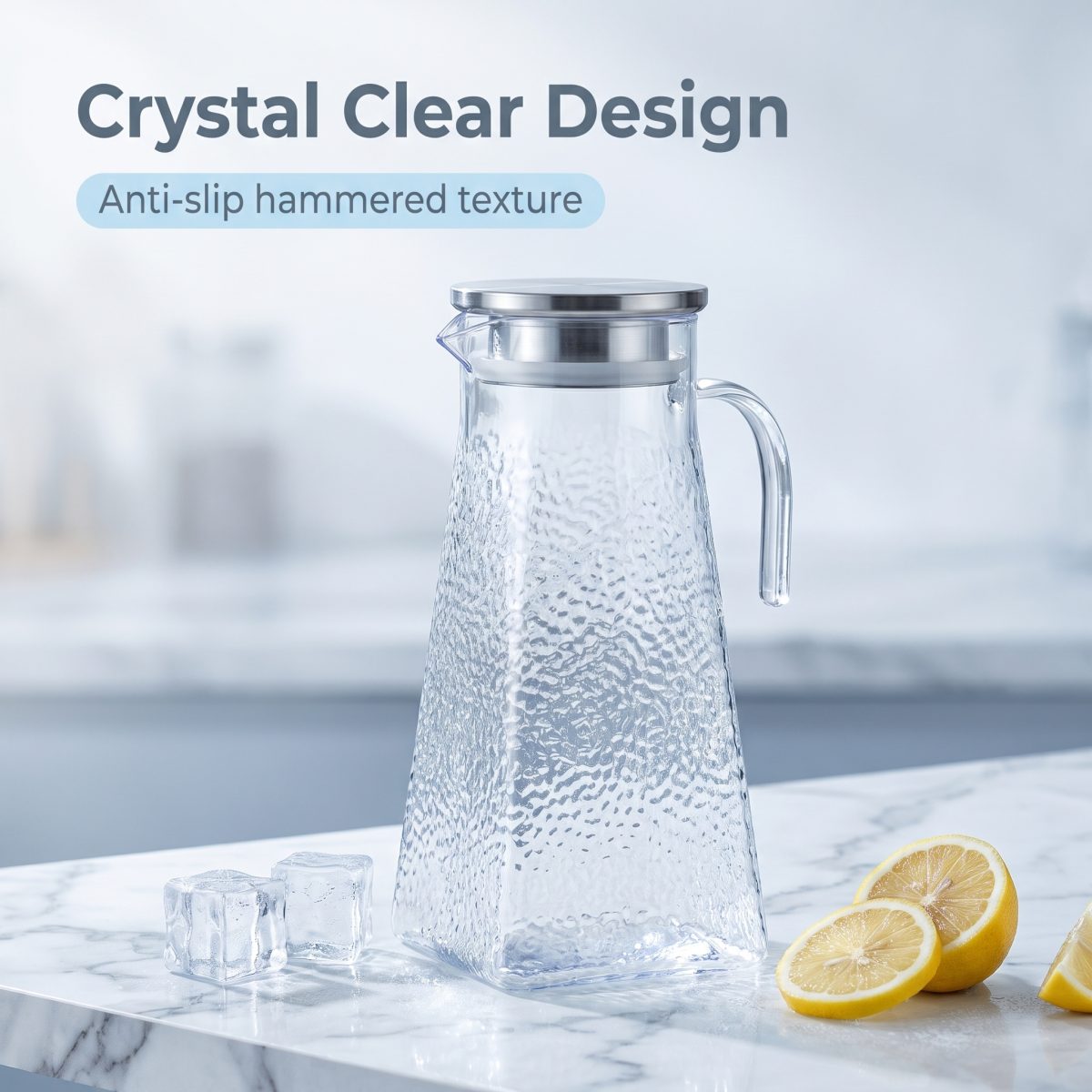 detail model9168 large capacity 1.4l pc plastic square hammer pattern shatterproof cold water juice beverage kettle serving scene 7