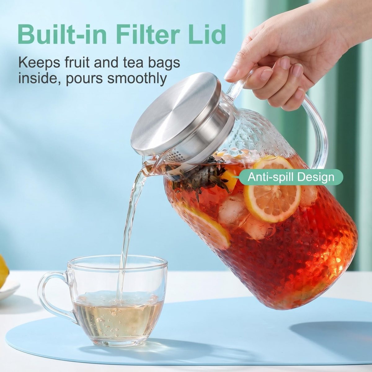 detail model9190 wholesale 1.5l pc glass water pots kettles eco friendly classic large milk jug with pitcher lid glass handle serving scene 4