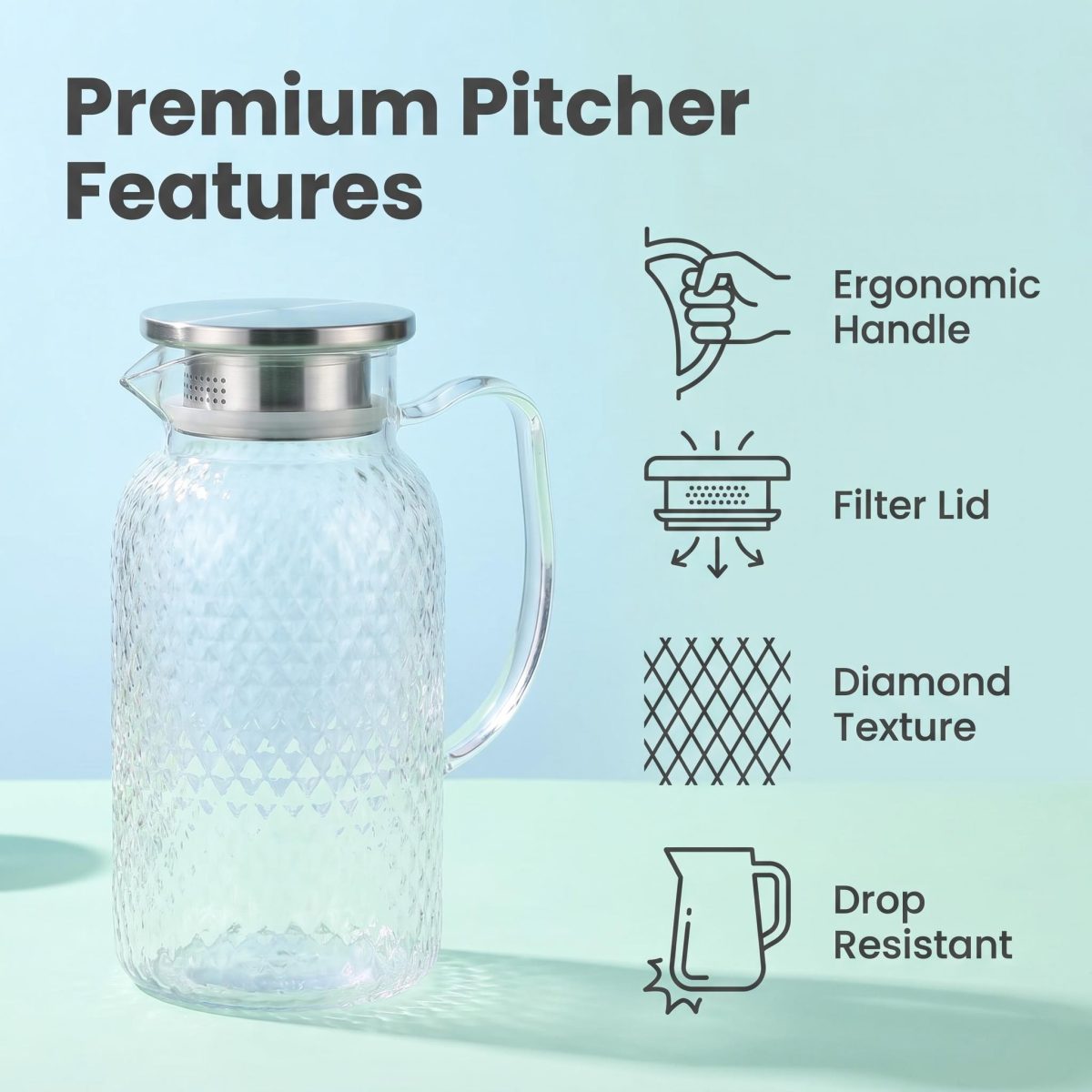 detail model9190 wholesale 1.5l pc glass water pots kettles eco friendly classic large milk jug with pitcher lid glass handle serving scene 7