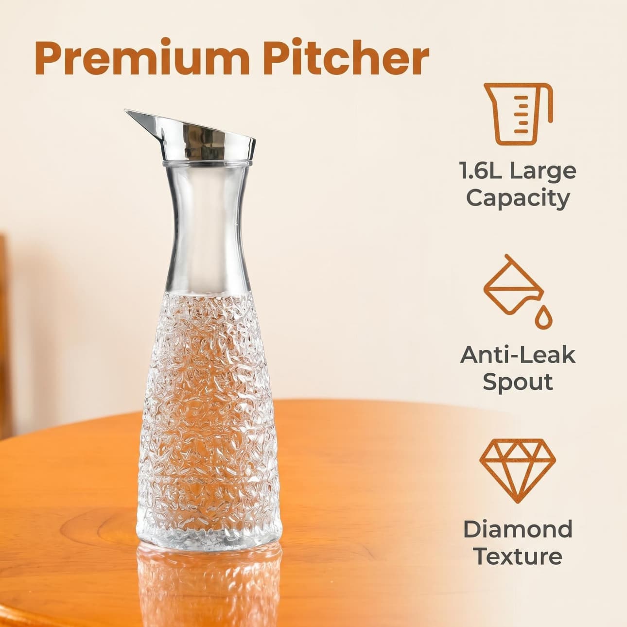 detail model9173b wear resistant 1600ml diamond embossed clear pc hotel restaurant cold water juice carafe pitcher serving scene 2