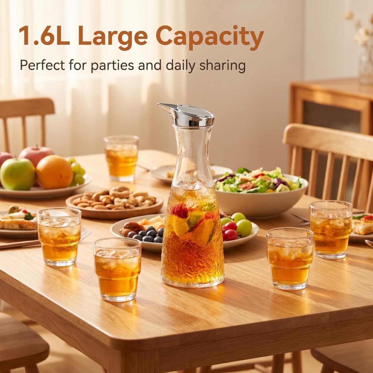 detail model9173b wear resistant 1600ml diamond embossed clear pc hotel restaurant cold water juice carafe pitcher serving scene 3