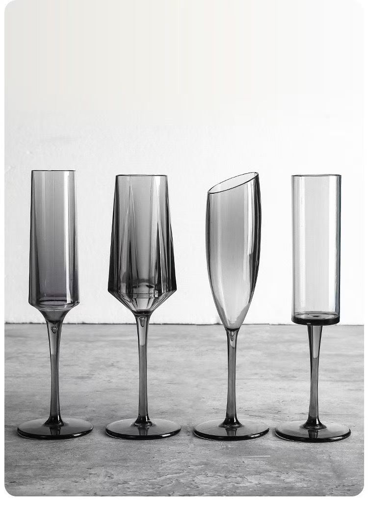 detail‑smoky‑grey‑multiple‑style‑plastic‑wine‑flute‑assortment detail‑smoky‑grey‑multiple‑style‑plastic‑wine‑flute‑assortment
