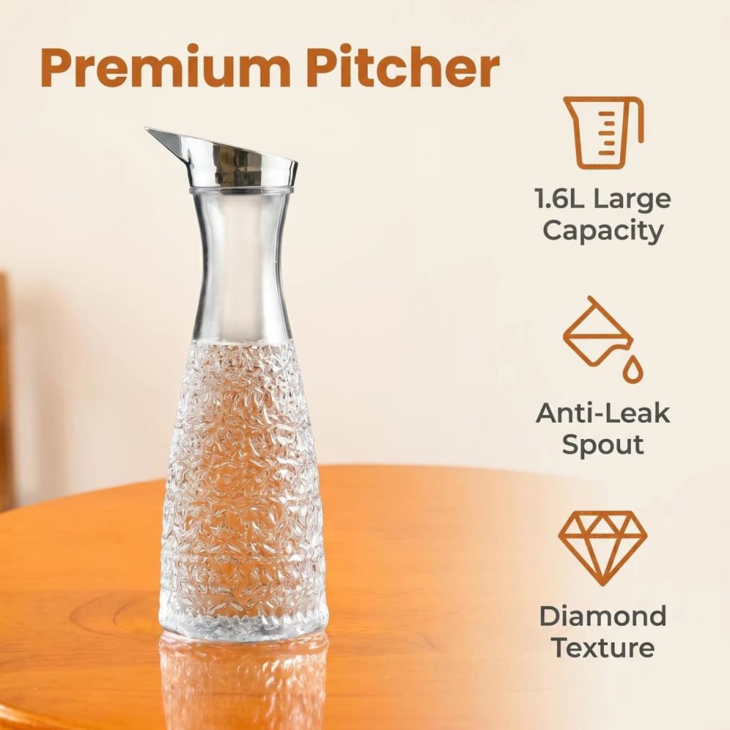 main model9173b wear resistant 1600ml diamond embossed clear pc hotel restaurant cold water juice carafe pitcher main display 1